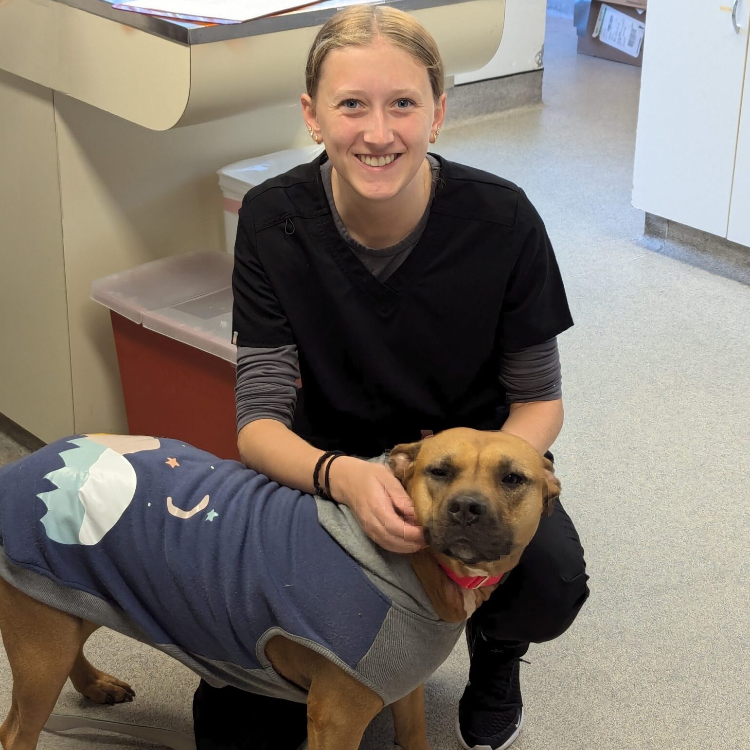Veterinary Assistant Ally with a dog